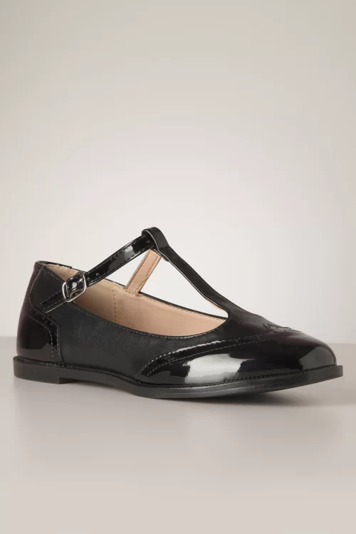 Banned Retro Dominique platte brogues in zwart
