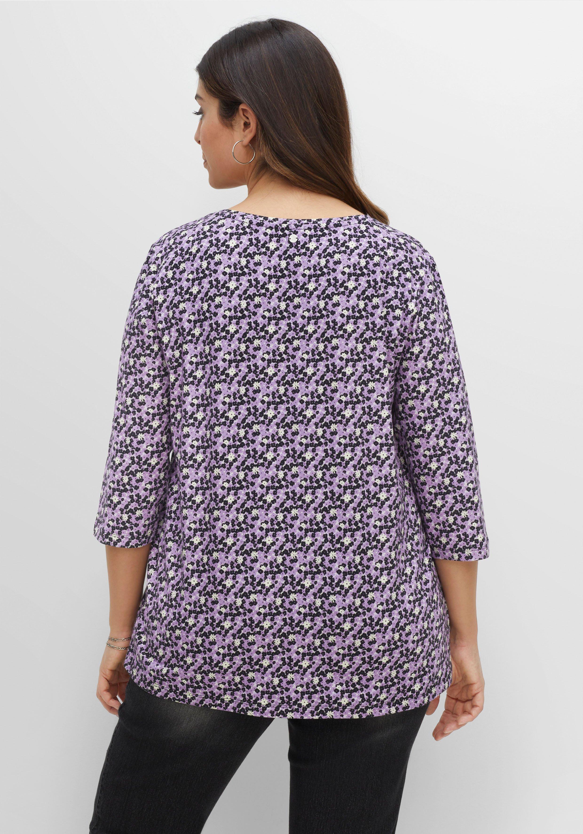 3/4-Arm-Shirt mit Minimalprint und dekorativer Falte