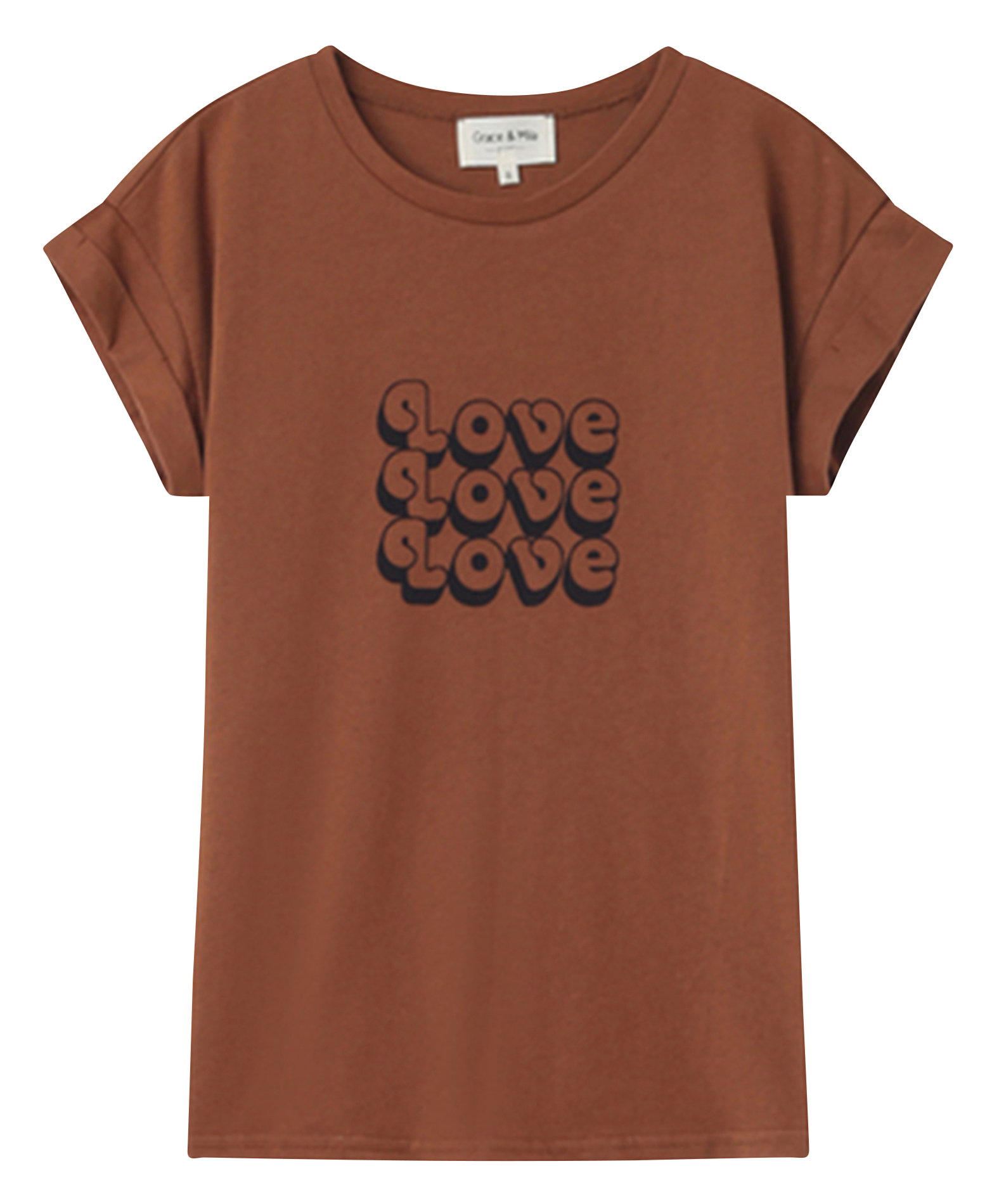 NINALOU - Tee-shirt col rond droit en coton sérigraphié | Marron
