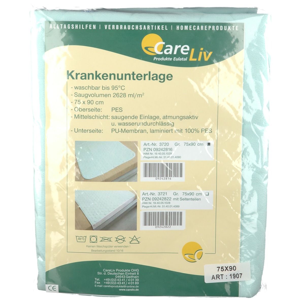 Krankenunterlage waschbar ohne Seitenteile 75 x 90 cm