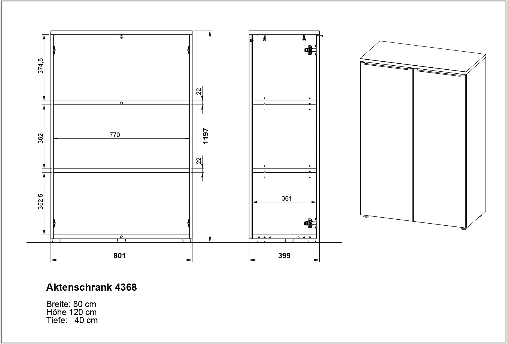 Aktenschrank LORENZ 81x120x40 cm weiß