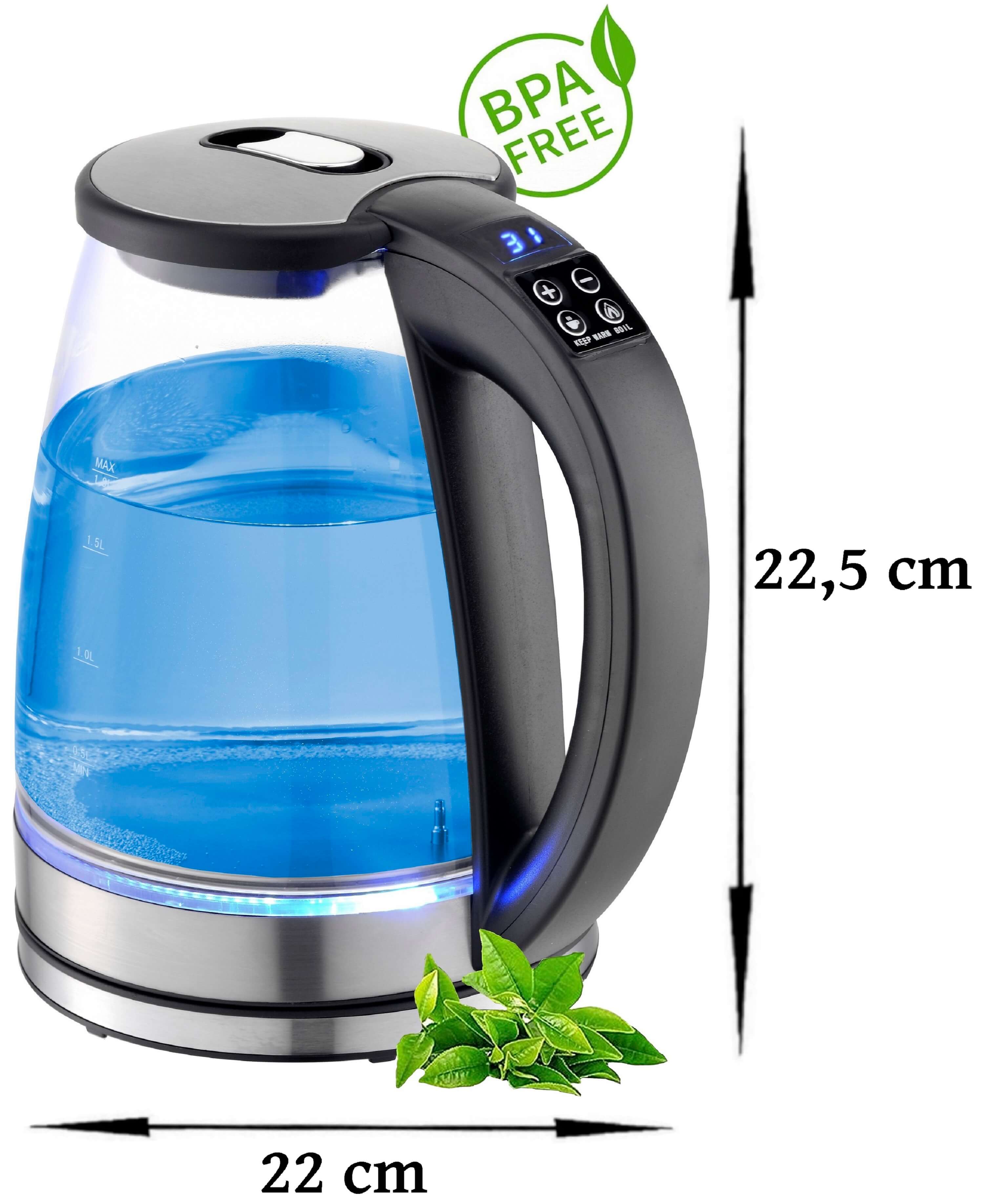 Ecosa Glas Wasserkocher m. Temperatureinstellung LED Beleuchtung 1.8L