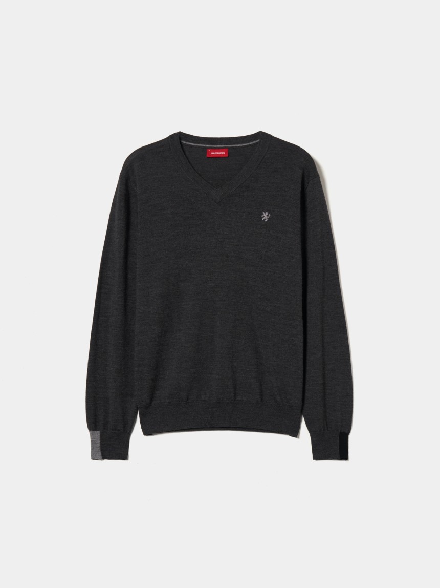 Pullover de lã decote em V