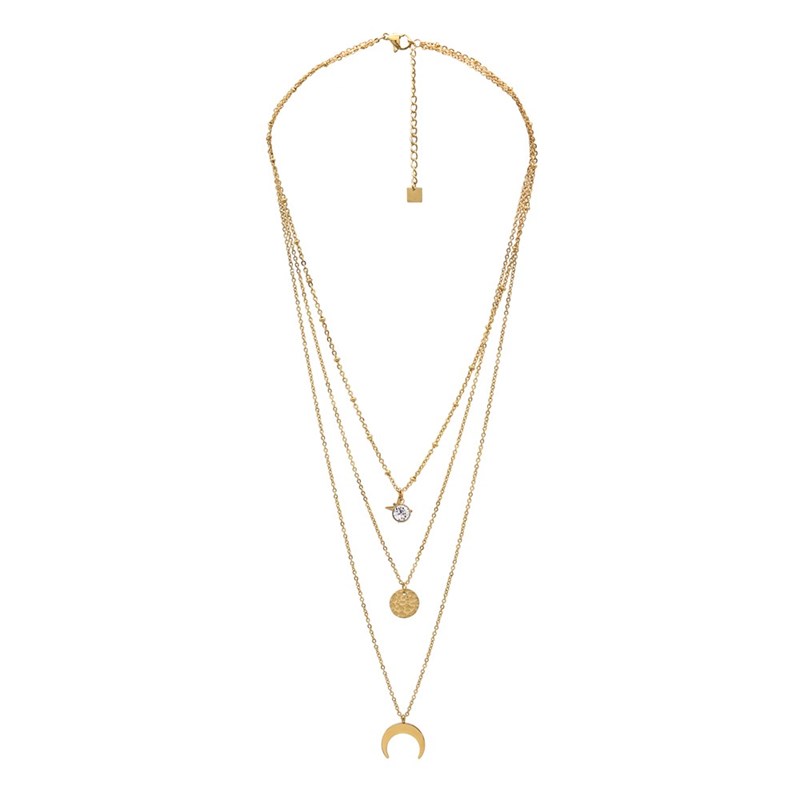 Collier Astral en acier doré orné de cristaux Swarovski avec pierre crystal