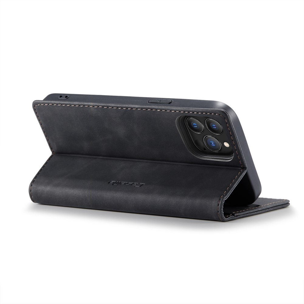 iPhone 13 Pro Leder Tasche Flip Wallet Etui mit Kartenfächern - Schwarz