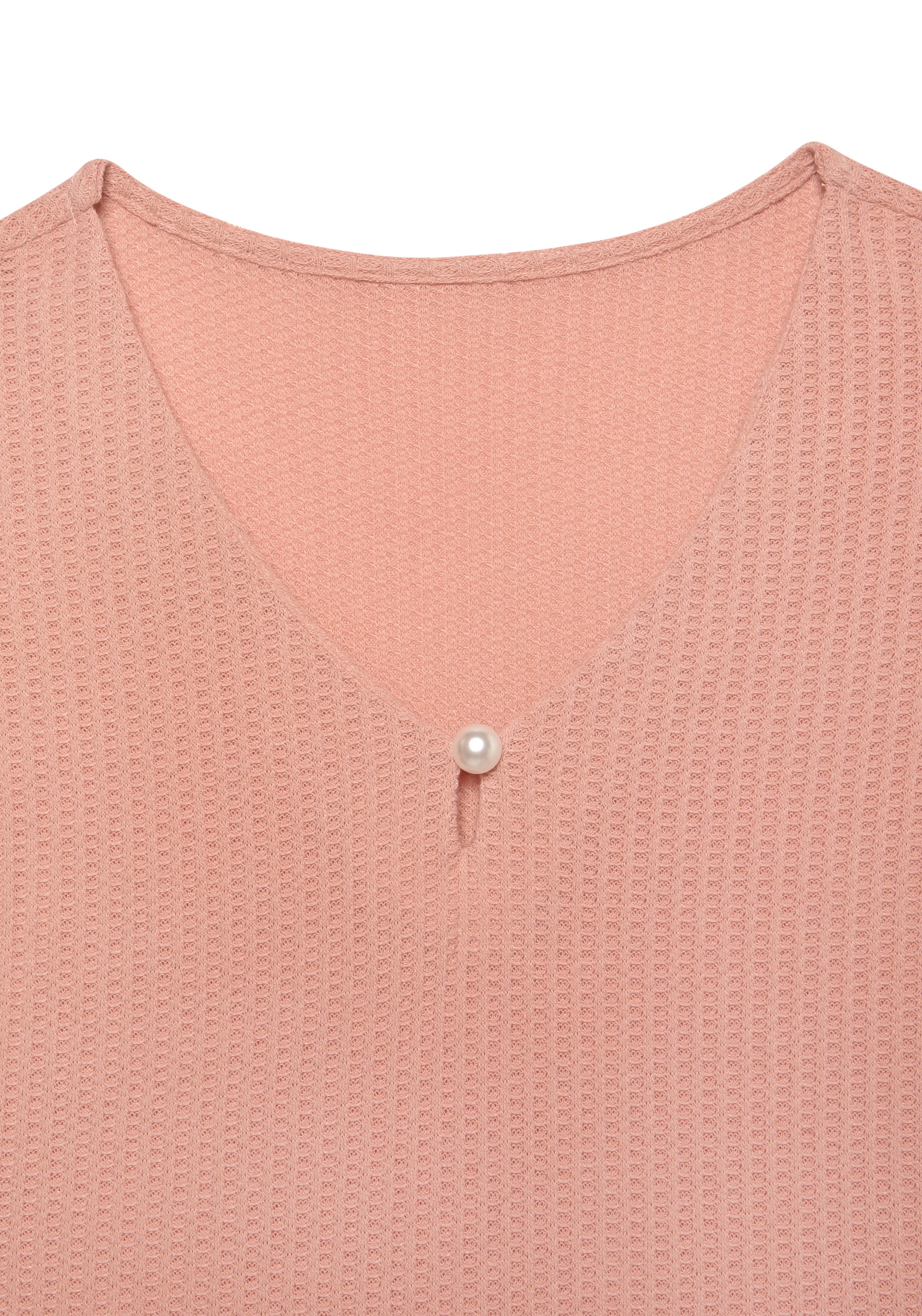 LASCANA Kurzarmshirt »mit Zierperle«, aus weicher Piqué-Qualität