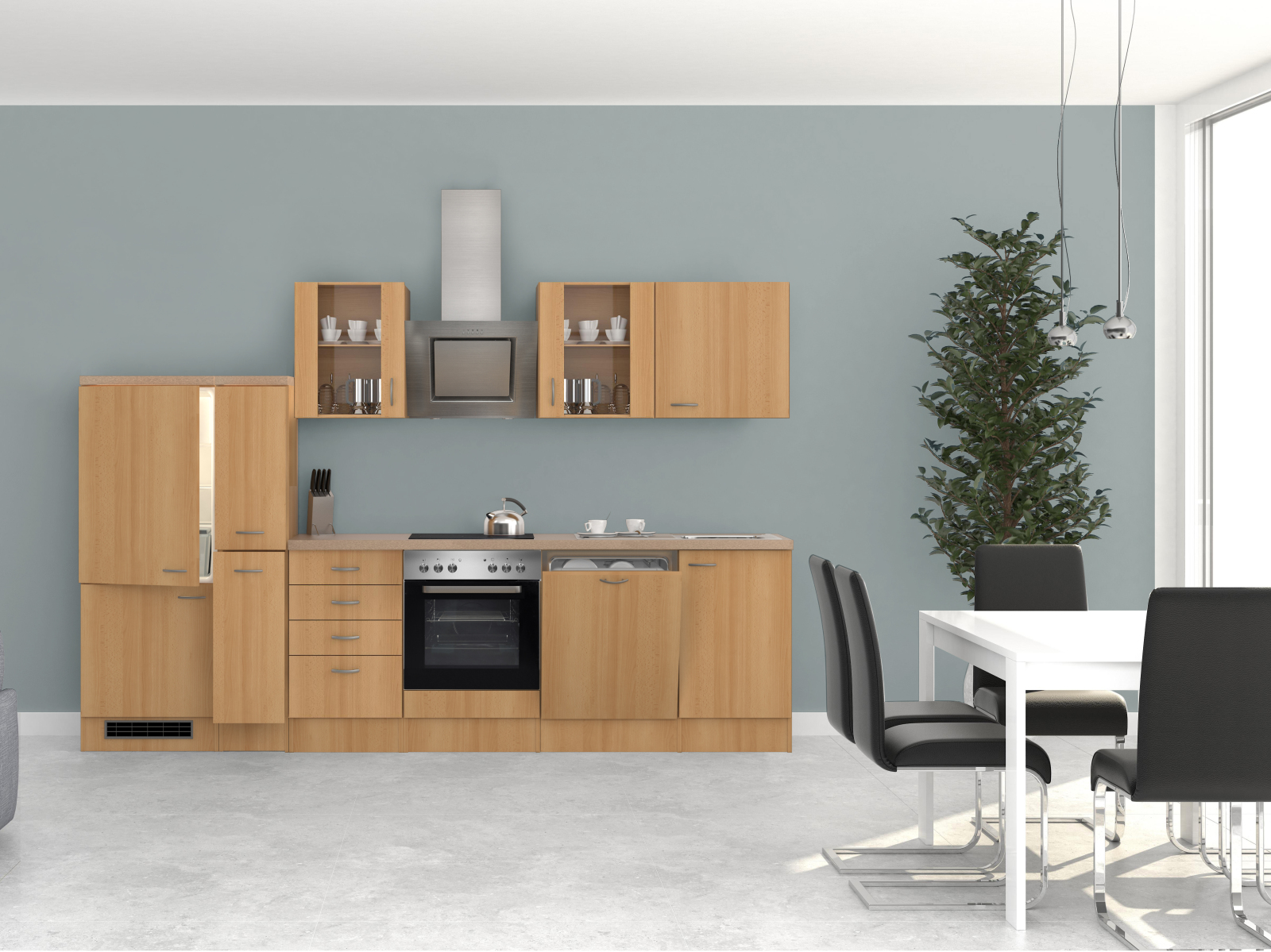 Küchenblock NANO - Buche - mit E-Geräten - 310 cm