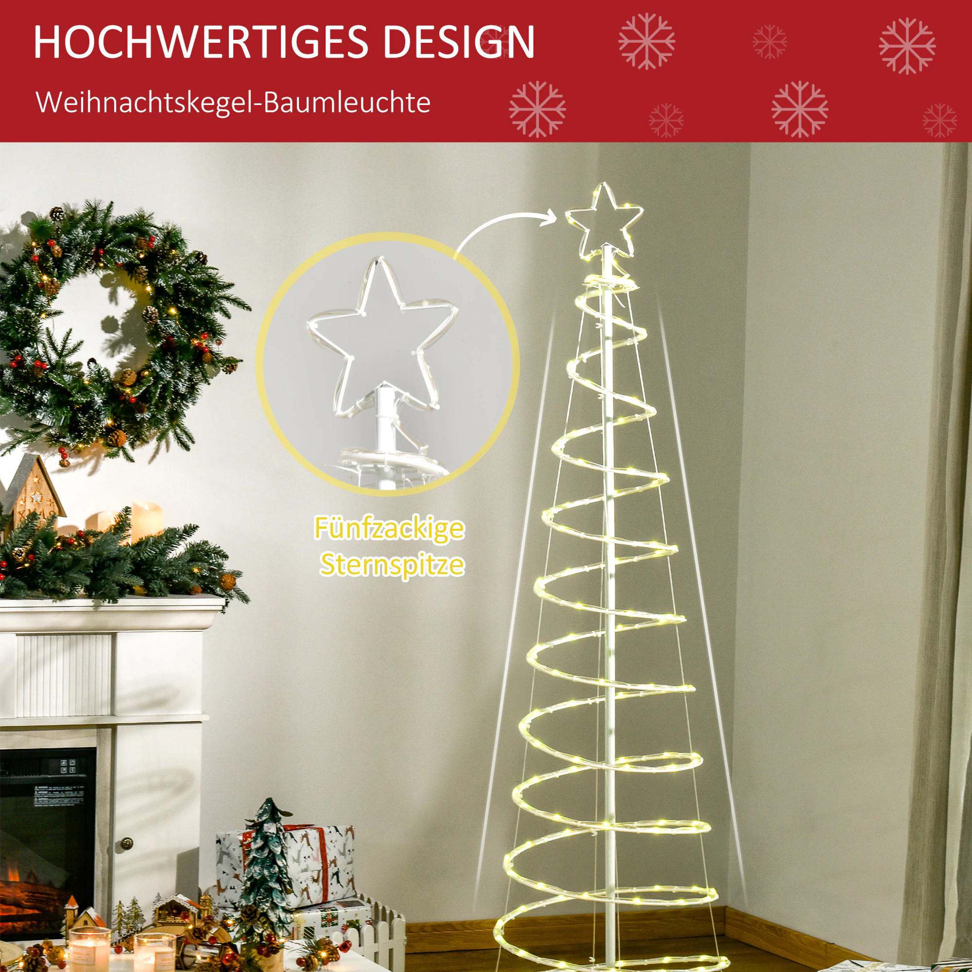 Outsunny Spiralbaum LED 135 LED-Lichter und 32 Modi RGB-Licht,ist spritzwassergeschützt. Weiß Ø55 x 183H cm (ØxH)