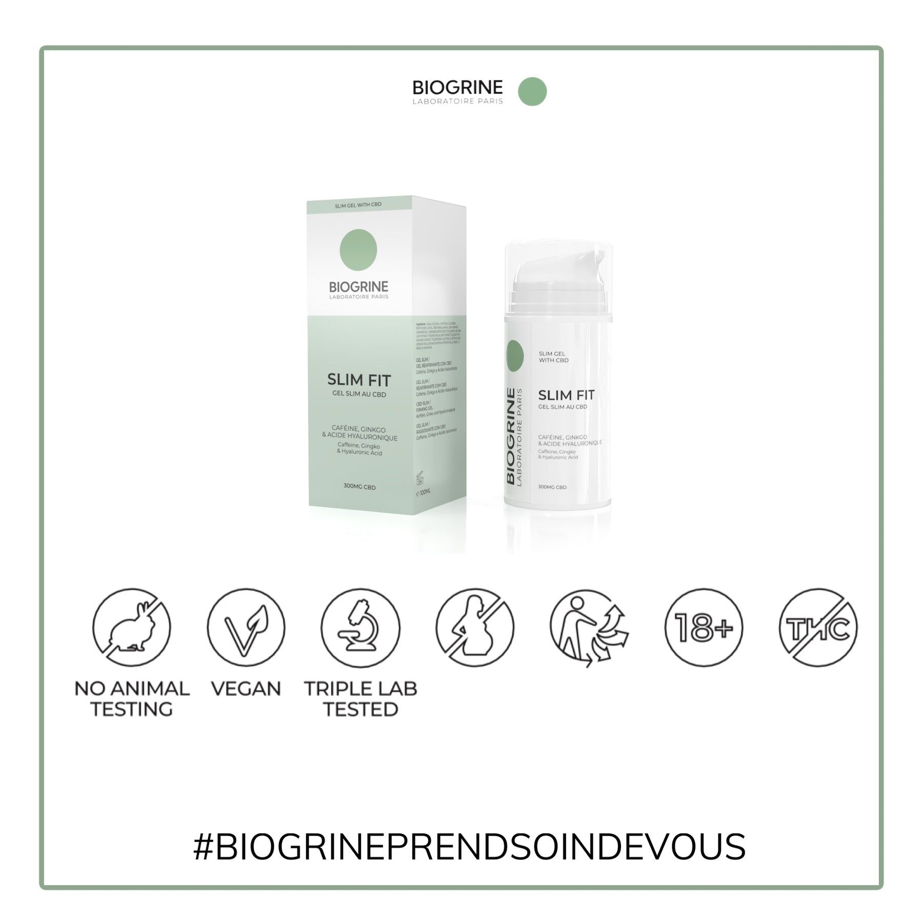 BIOGRINE „SLIM FIT“ ANTI-CELLULITE-SCHLANKHEITSGEL MIT HYALURONSÄURE,CBD,KOFFEIN & GINKO