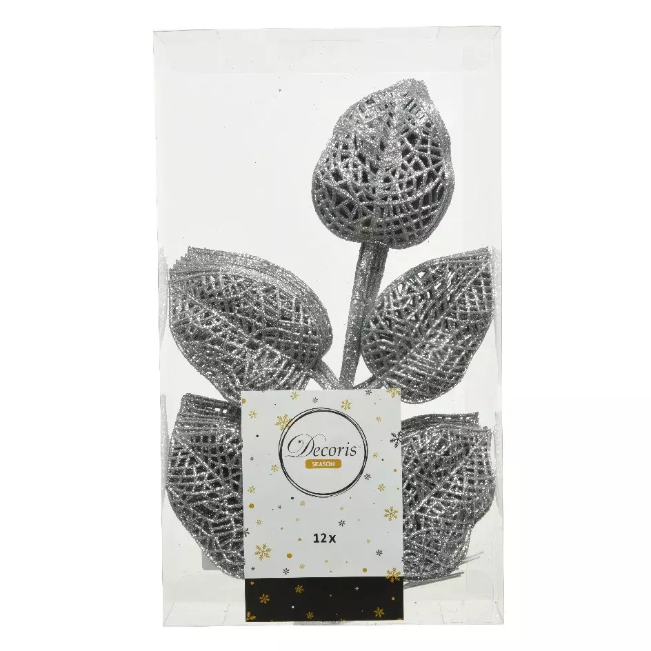 Lot de 12 feuilles à suspendre (H36 cm) Alpine Argent