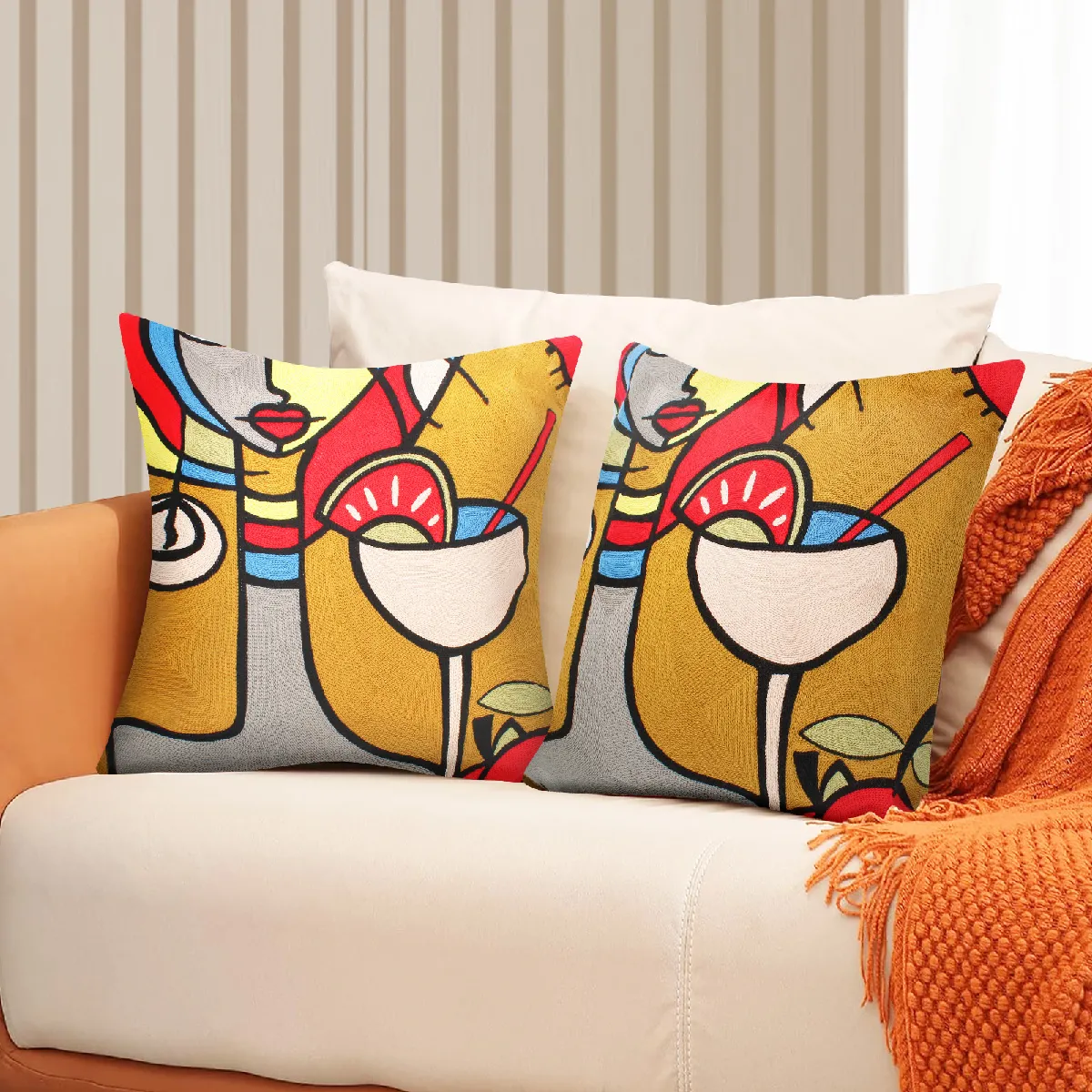 Avizar Lot de 2 Housses de Coussin Brodées Art Nyssia