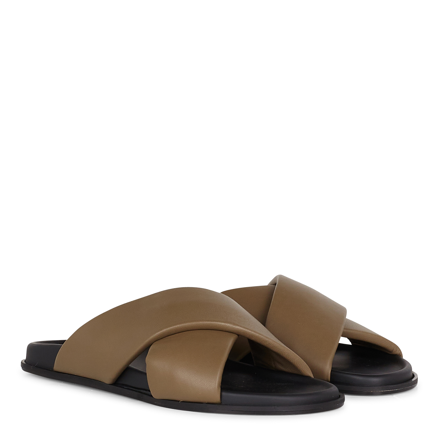 Mules croisées en cuir| Kaki