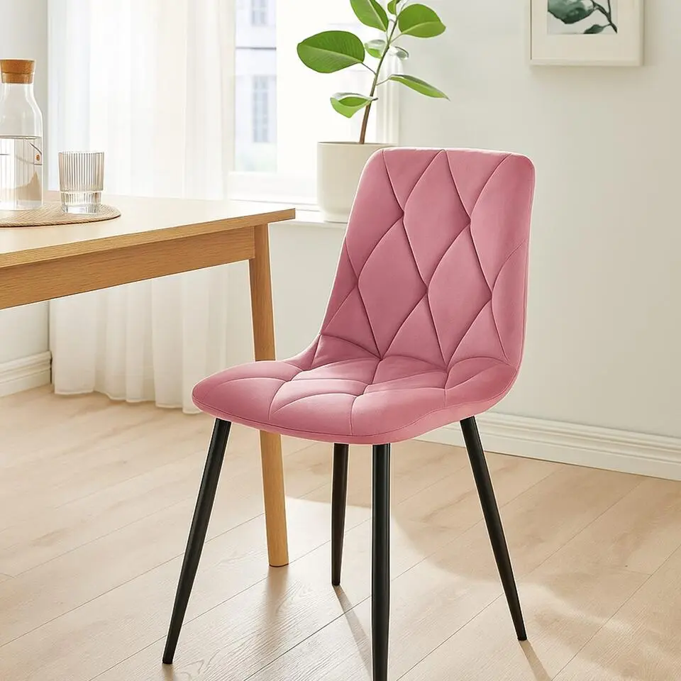 CLP Set van 2 Eetkamerstoel Clairton zwart Frame - Fluweel - roze
