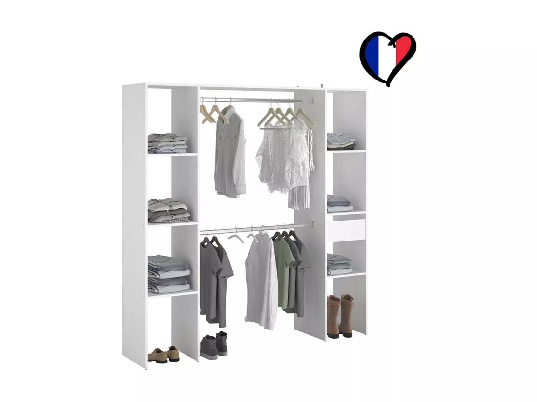Dressing blanc avec étagères, penderies, tiroir 180x40x180 ELYSEE