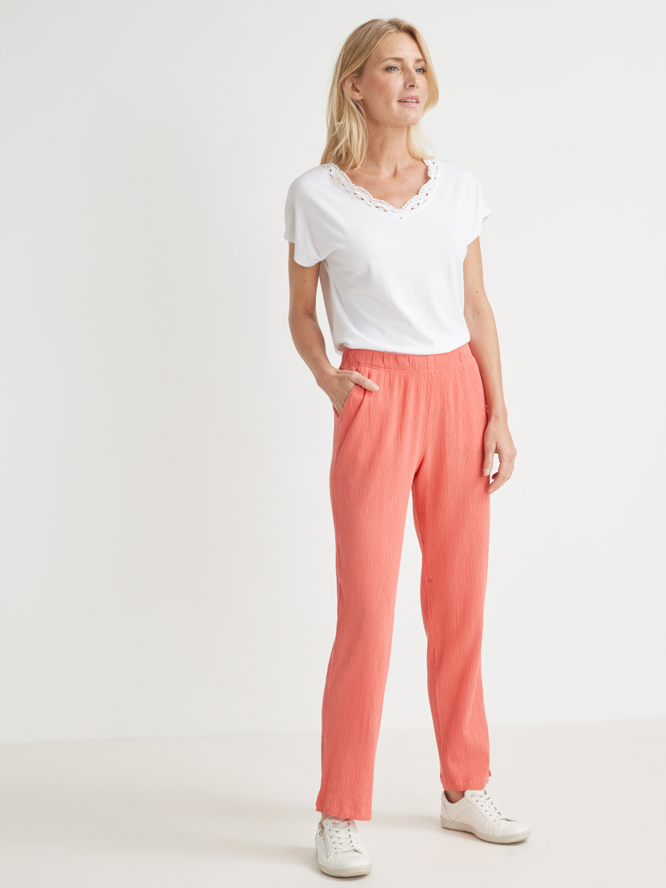 Pantalon en tissu créponné pur coton