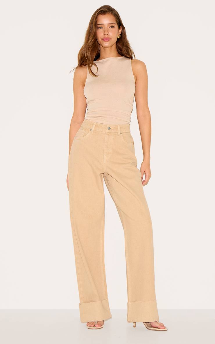 Taupe Jean À Ourlet Retroussé