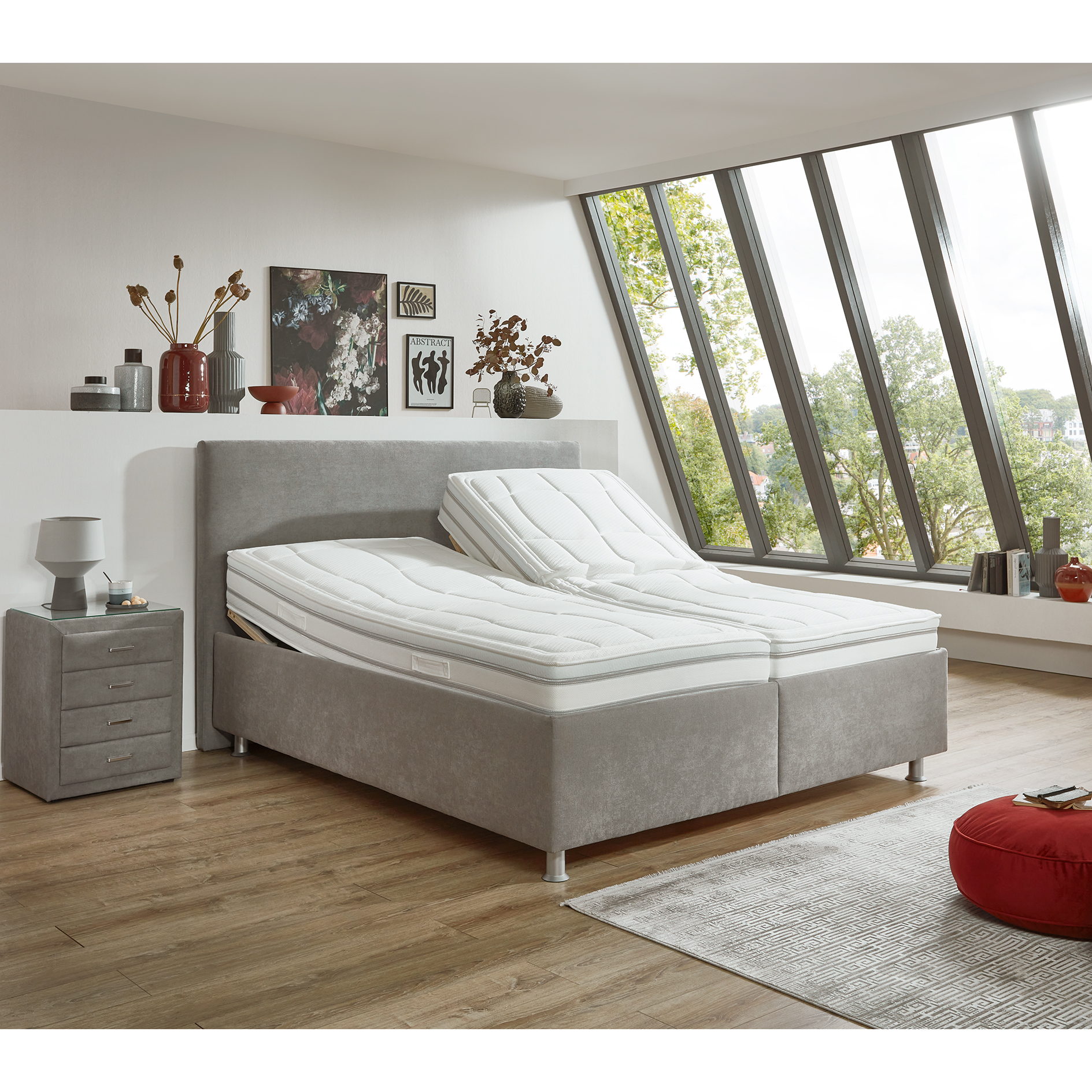 polsterpower Polsterbett - grau - H2/H3 oder H4/H5 - mit Bettkasten - 180x200 cm