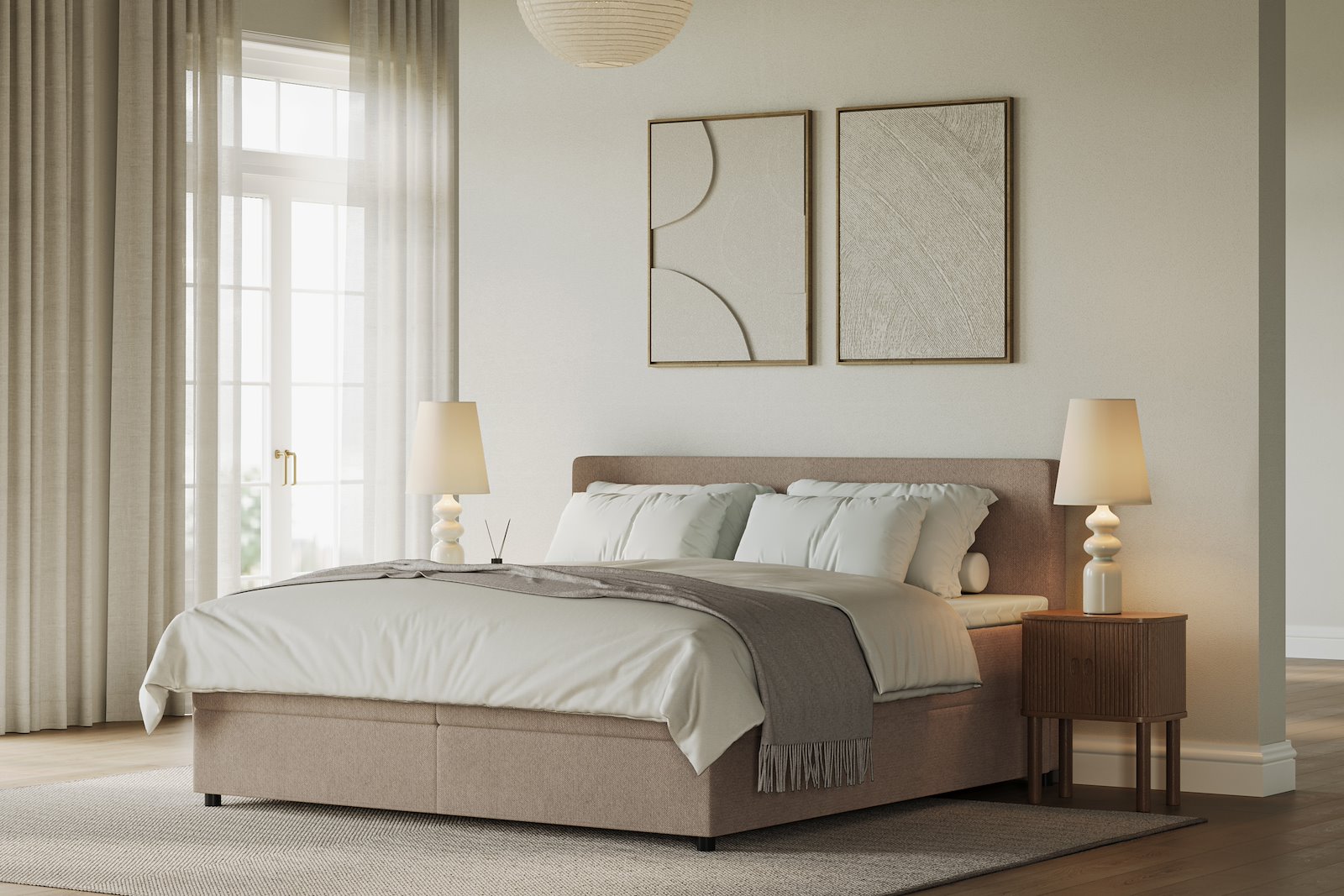Premium 10 oppbevaringsseng 180x200 cm Magasinseng med oppbevaring, åpnes fra siden. I tekstil storm 06 mørk beige, med medium/fast fasthetsgrad og premium 10 overmadrass,sorte ben. Sengegavl selges separat.