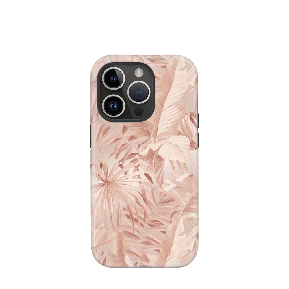 iPhone 14 Pro Hybrid (Kunststoff / Gummi) Hülle Palmenglück - Rosegold