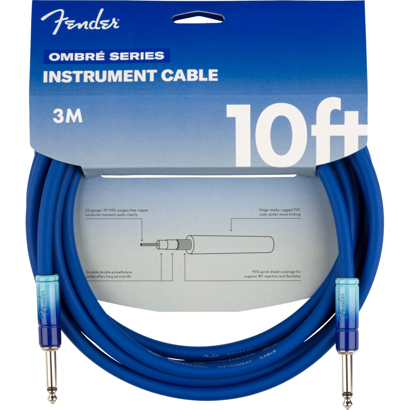 Fender Ombré Cable instrumentkabel 3 meter Belair Blue