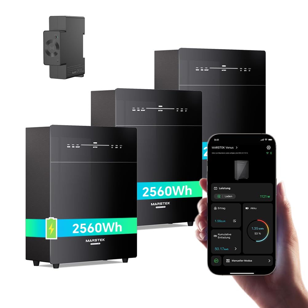 Marstek Venus C Balkonkraftwerk mit Speicher: AC Gekoppeltes Energiespeichersystem mit Zähler, 0% MwSt, 7.68kWh LiFePO4, 2,5kW PV-Eingangsleistung/Ausgang, Erweiterung bis zu 10,24kWh, Plug&Play
