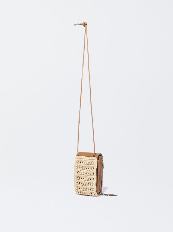 Bolsa para celular com efeito palha - Bege