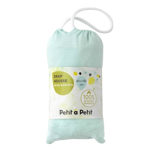Drap housse en jersey bio   Vert d'eau        60 x 120 cm   de               Petit à petit