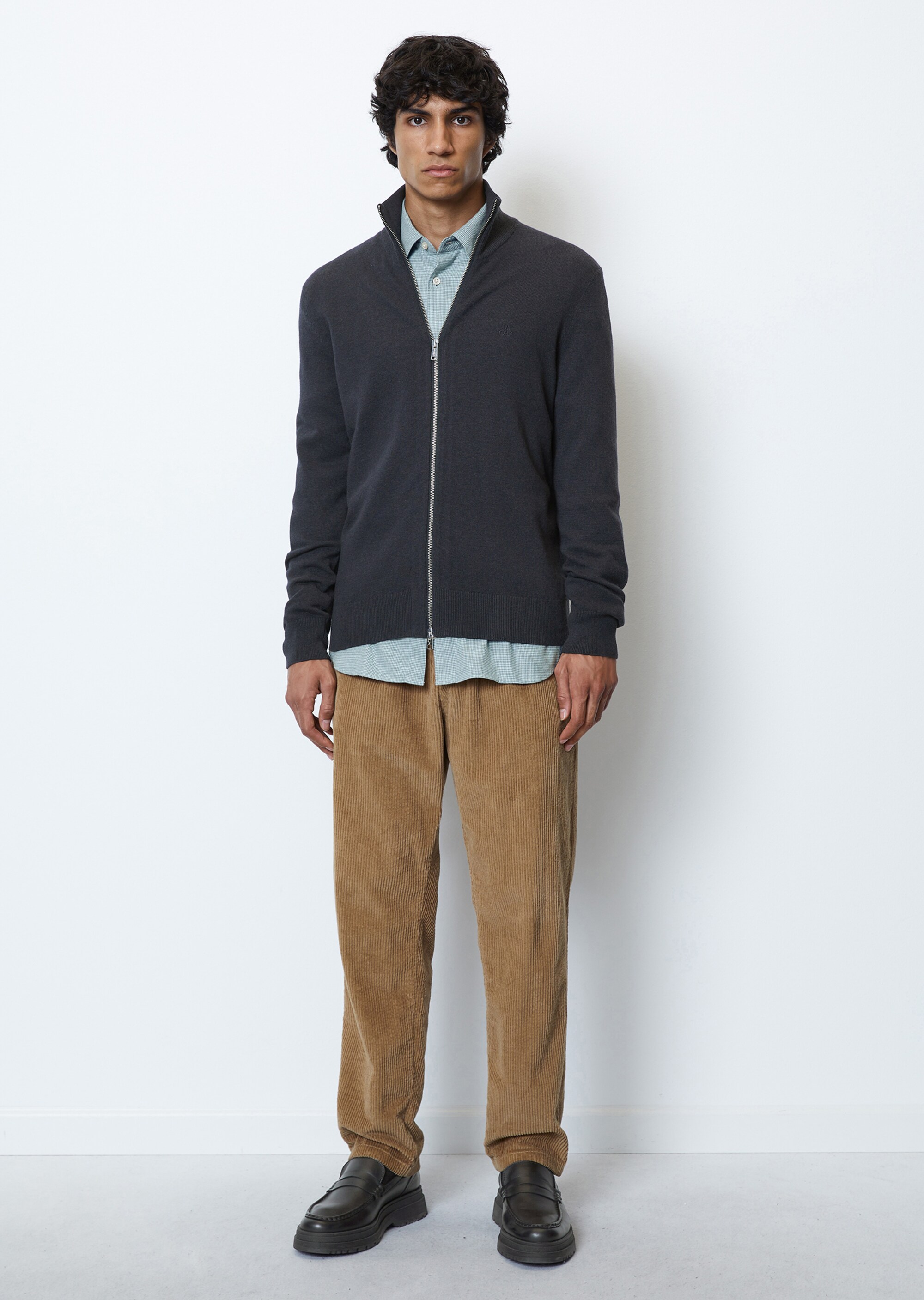 Zip-Cardigan regular aus softem Baumwolle-Schurwolle-Mix