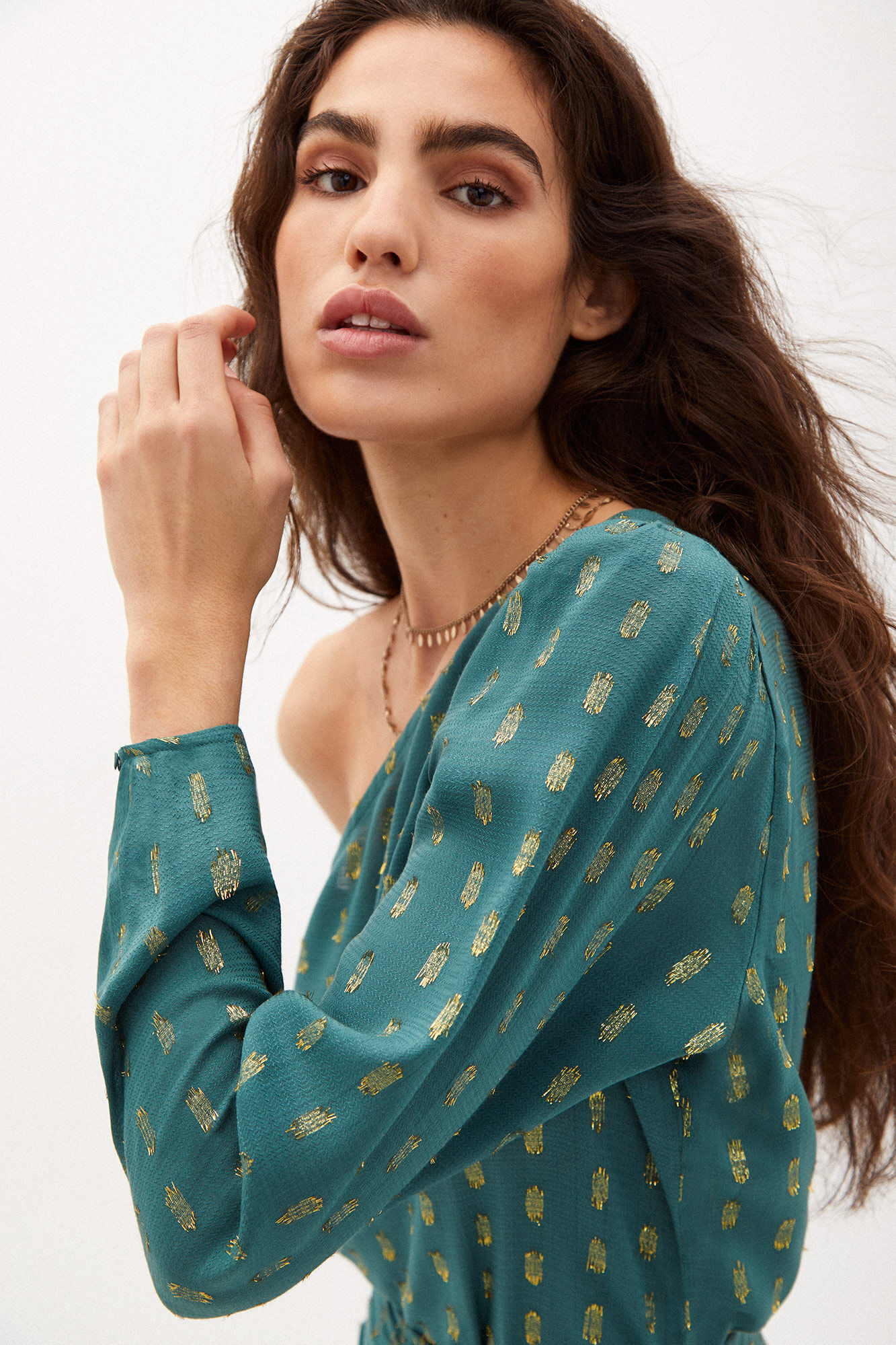 Top assimétrico Carina com lurex - Verde