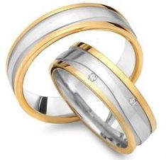 Trouwringen 8 karaat geel-wit goud 6 Diamanten