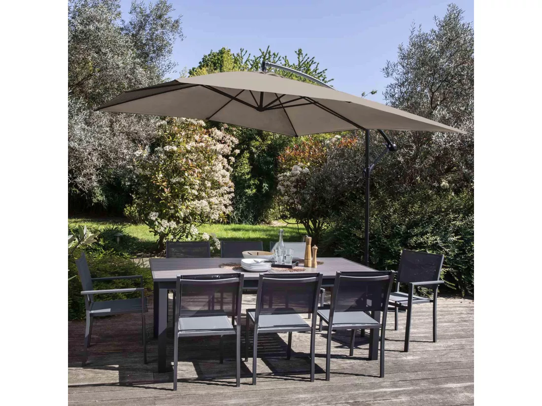 Parasol déporté 3x3m aluminium taupe - Genova