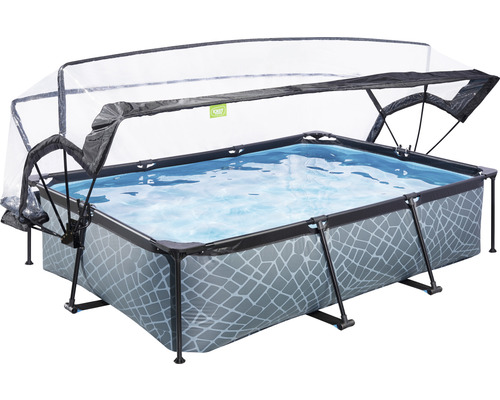 EXIT StonePool rechthoekige opzetzwembadset 300x200x65 cm inclusief patroonfiltersysteem & afdekking, steenlook