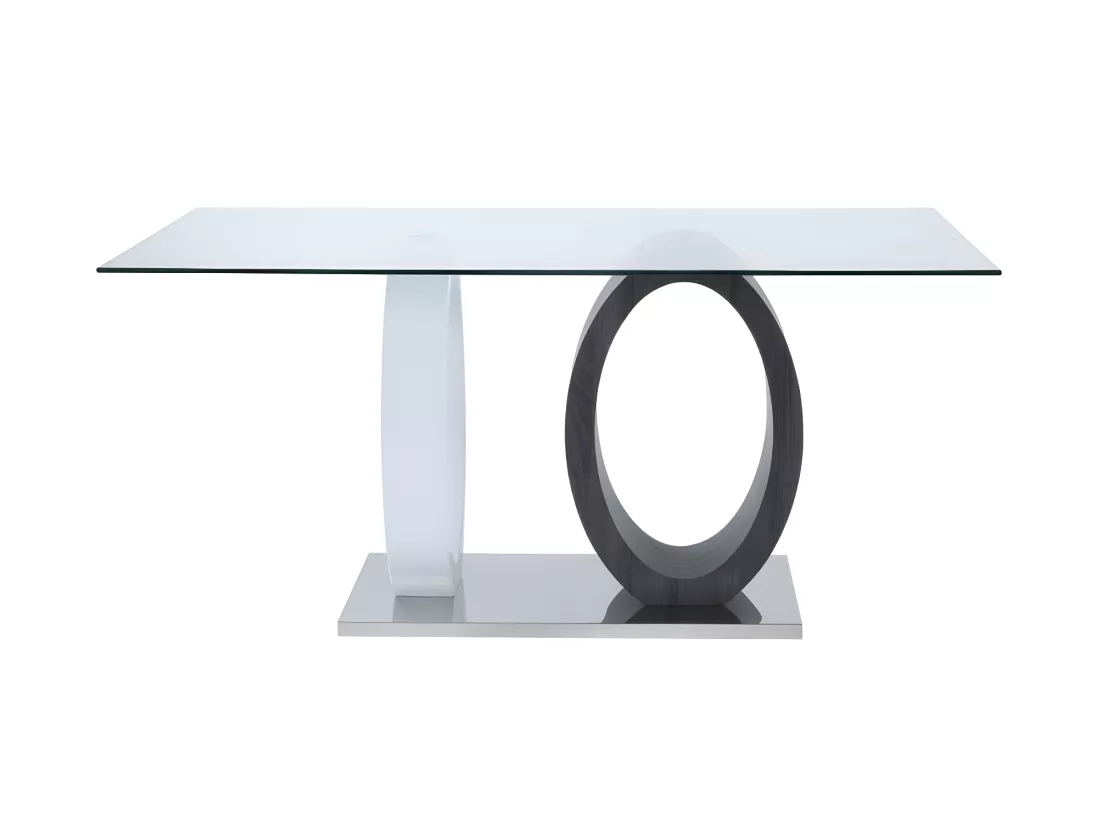 Table à manger AYANE - 6 personnes - Verre trempé et MDF - Gris & Blanc