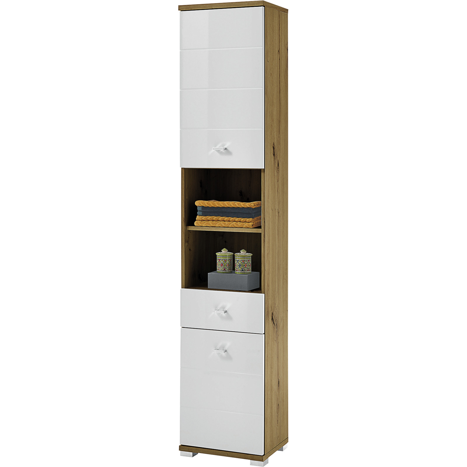 Badhochschrank Loop Eiche Artisan weiss 38 x 190 x 30 cm
