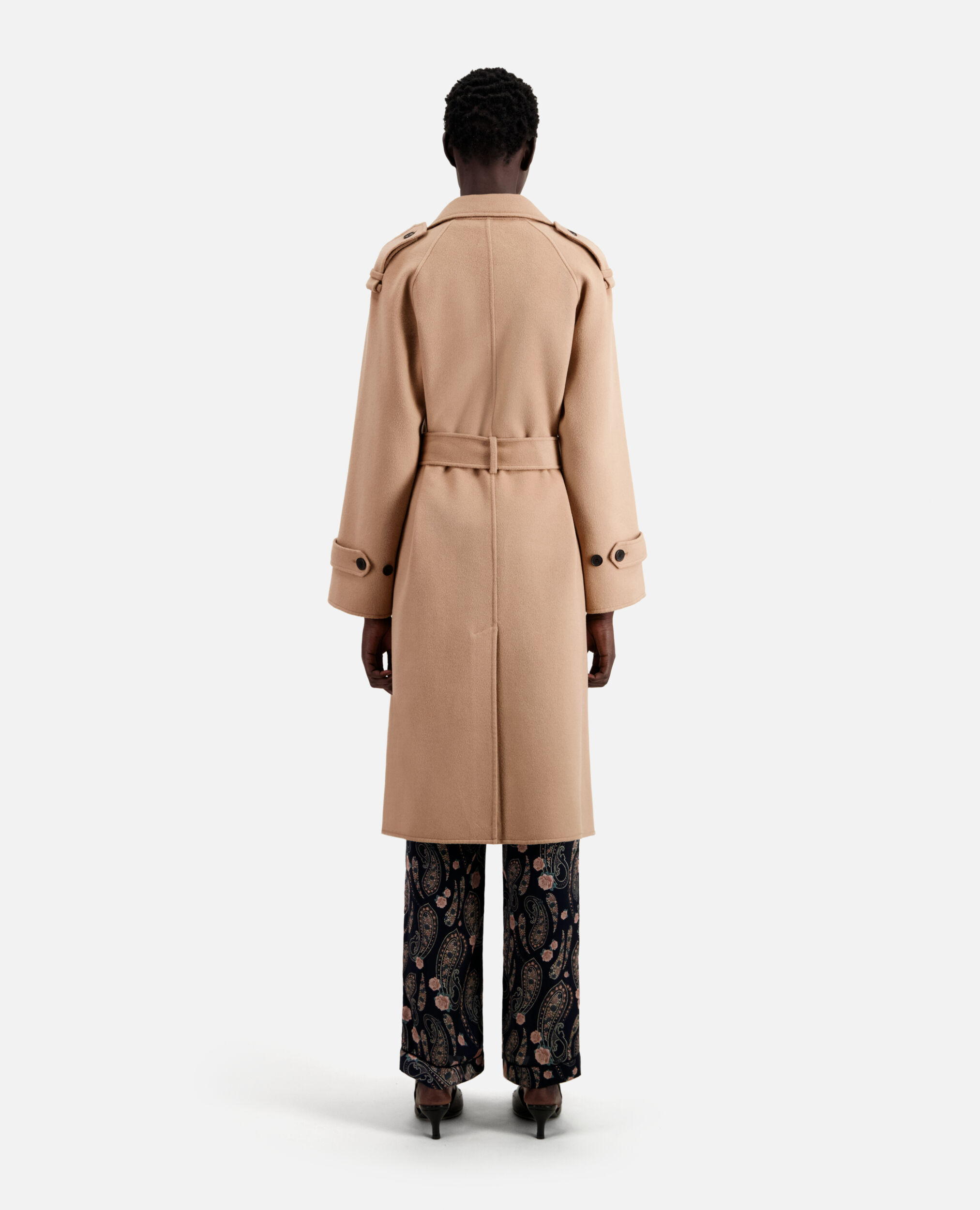 Long beige wool-blend coat