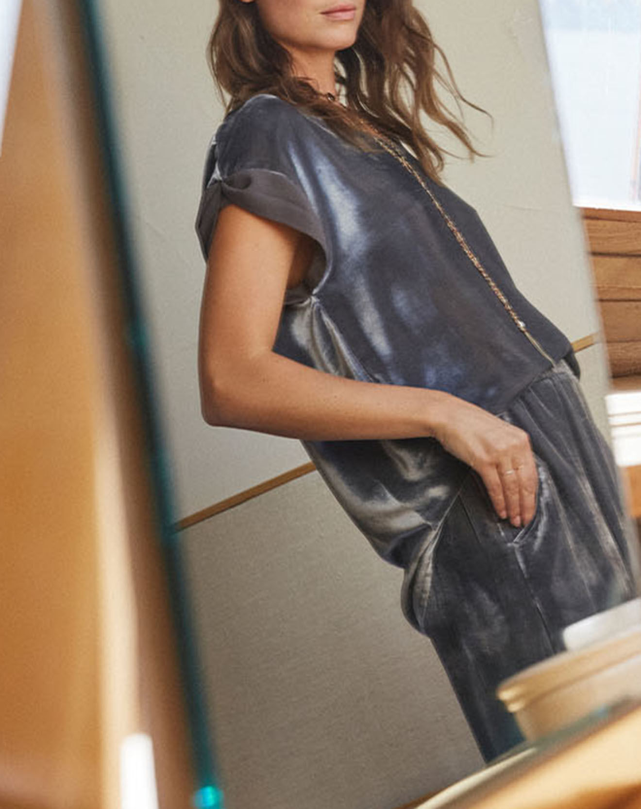 Lauren Vidal Top en Velours Basal gris