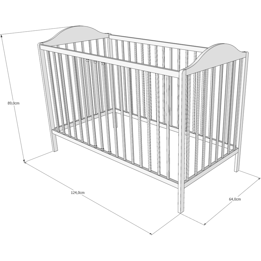 Kids Collective Babybett Gitterbett 60x120 höhenverstellbar | herausnehmbare Sprossen Stäbe grau mit Matratze