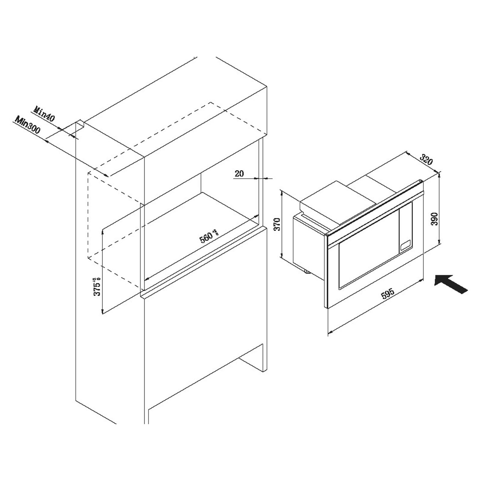 AMICA Einbau-Mikrowelle EMW 13170 S - schwarz - 20 Liter