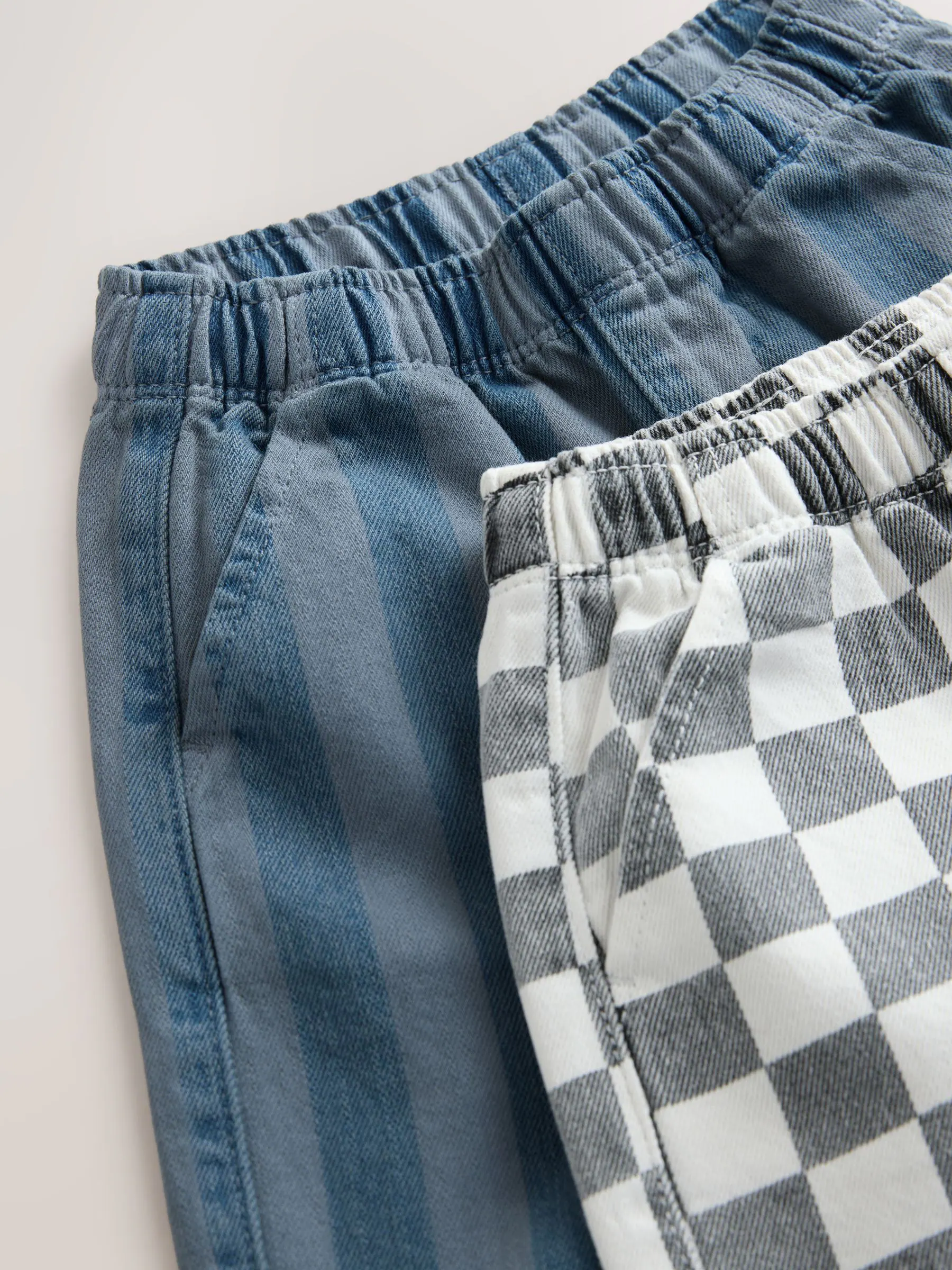 Dambordmotief/Blauwe Strepen - Set van 2 wijde broeken met elastische taille (3mnd-7jr)