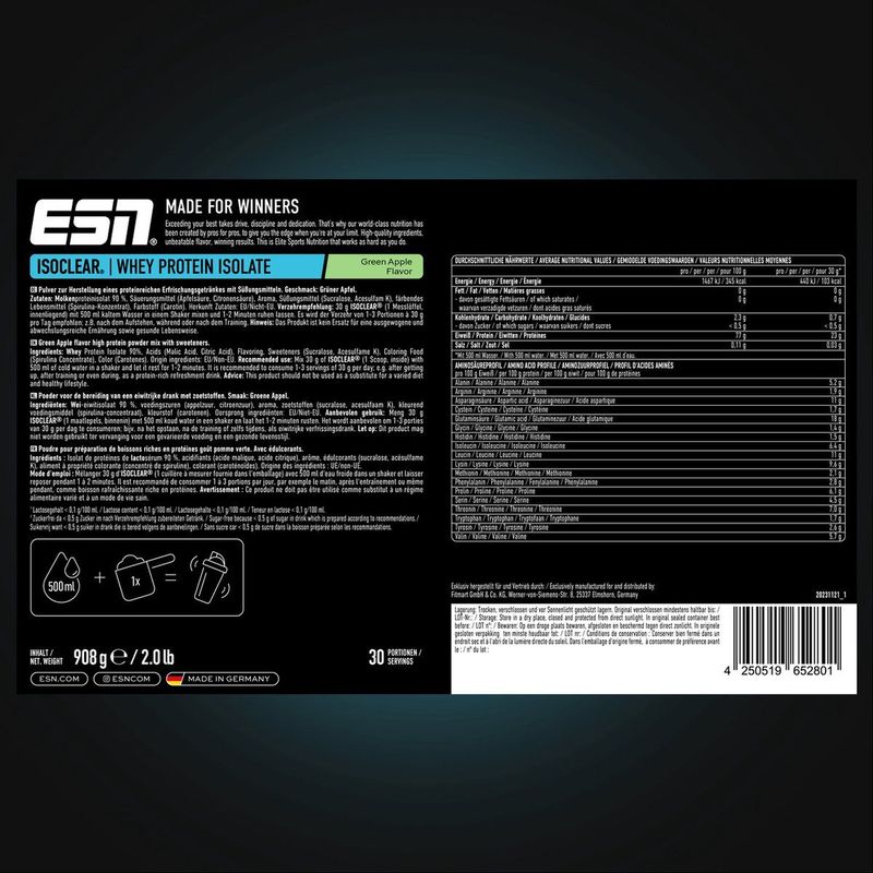 ESN Isoclear Whey Protein Isolate, Green Apple, 908 g