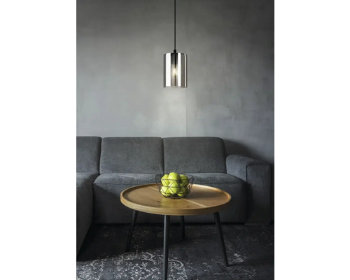 Hanglamp, 1-lichts, HxØ 110x16 cm, zwart/rookglas/transparant