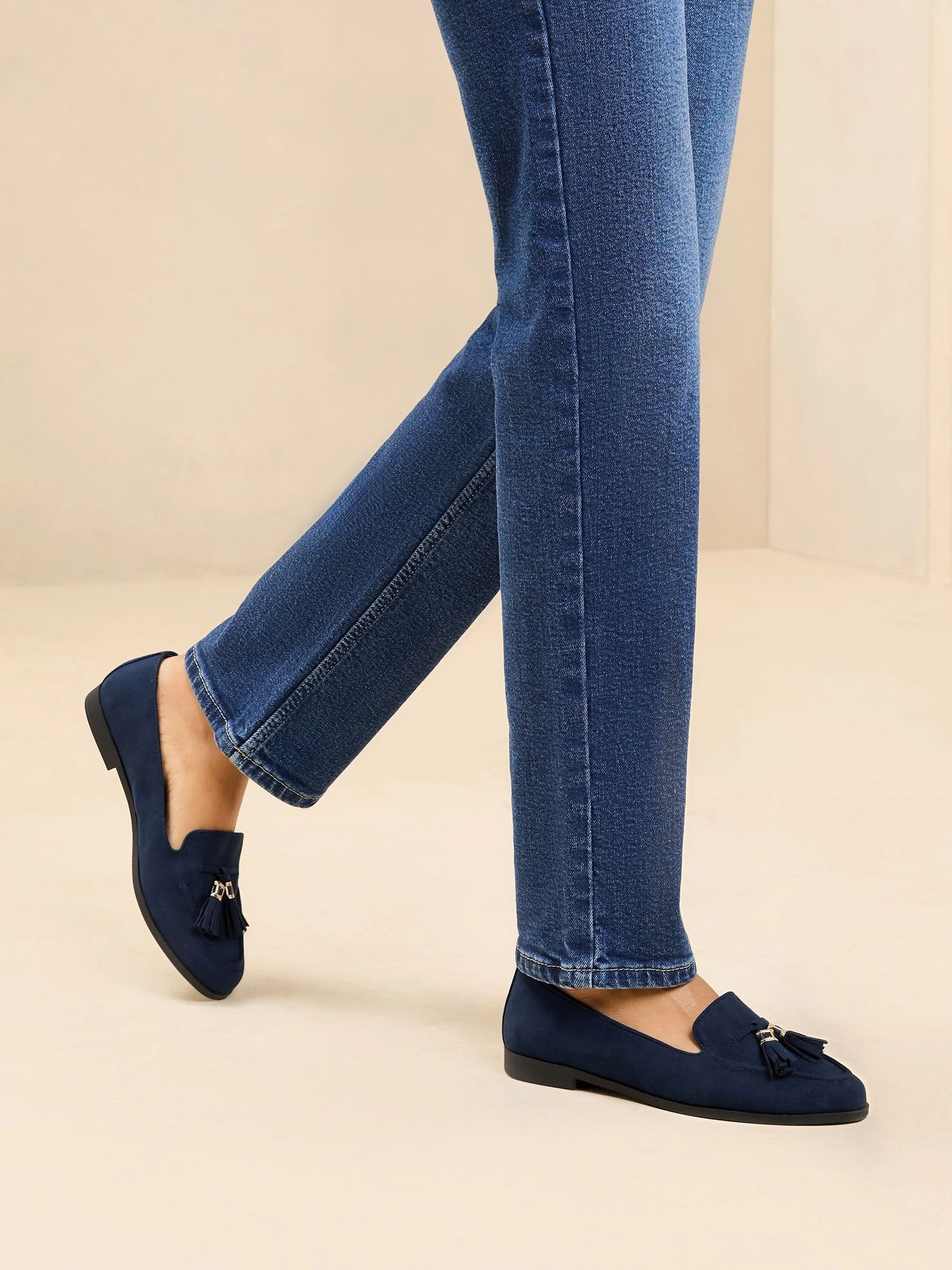 Marineblauw - Lipsy Platte Loafers met Smalle Zool en Kwastjes
