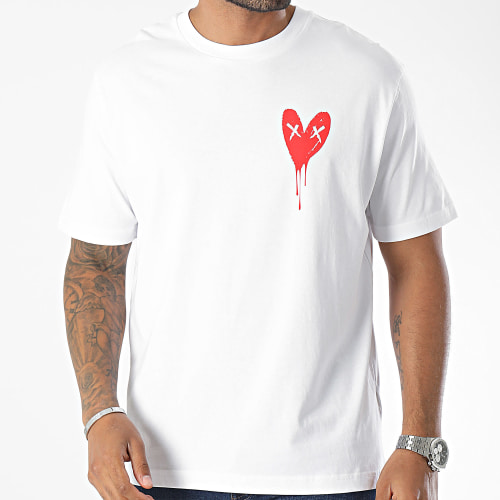 Tee Shirt Oversize Large Heart Series Red Blanc