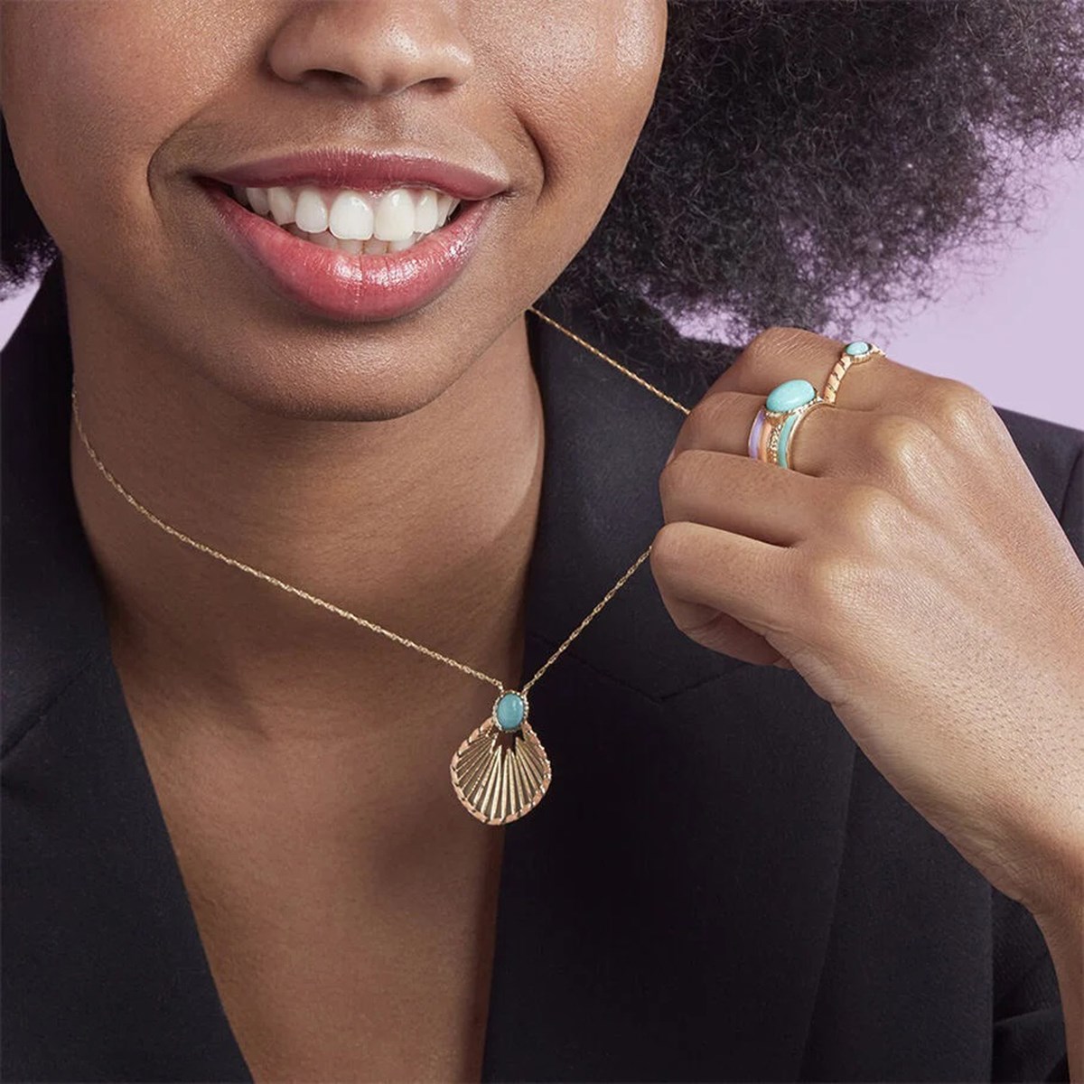 Collier Agatha mi long Arlequin doré amazonite