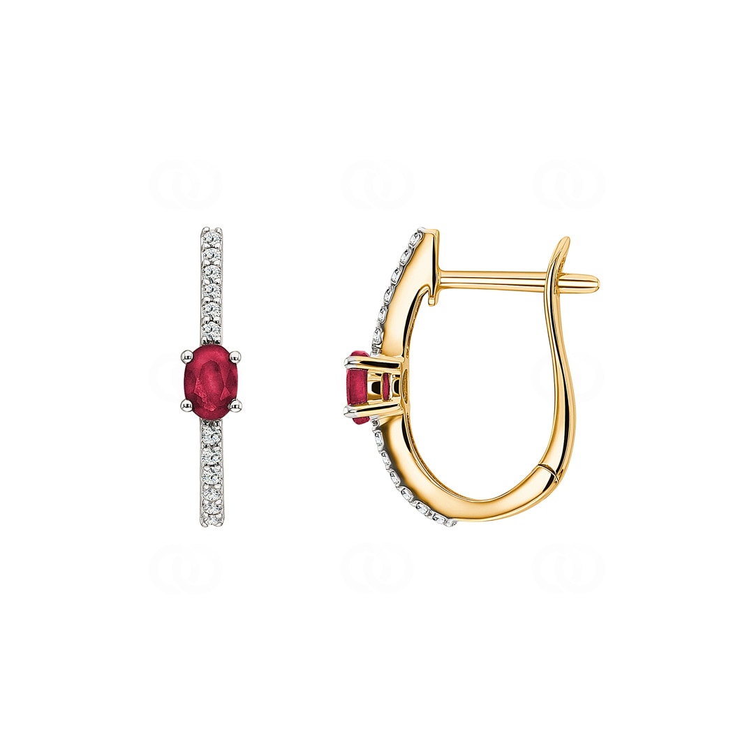 Kreolen 750/18 K Gelbgold mit Rubin oval & Diamanten 0.12 ct H/si