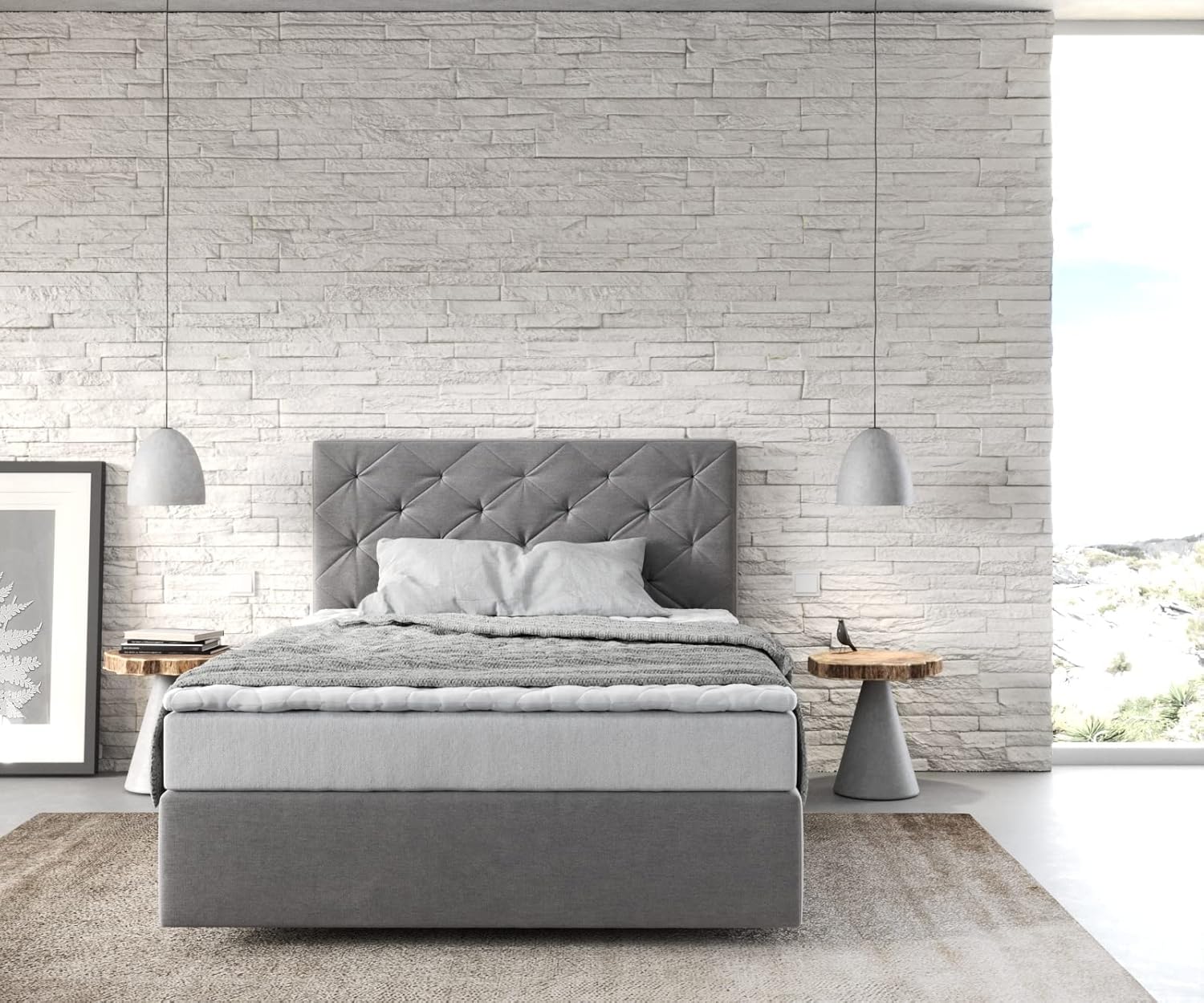 DELIFE Boxspringbett Dream-Great Mikrofaser Grau 120x200 cm mit Matratze und Topper