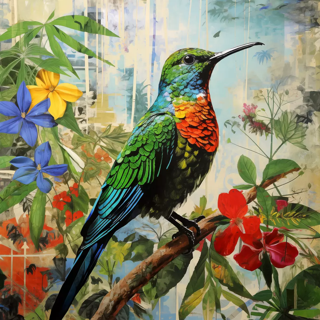 Glasbild 30 x 30 cm Hummingbird Jungle I