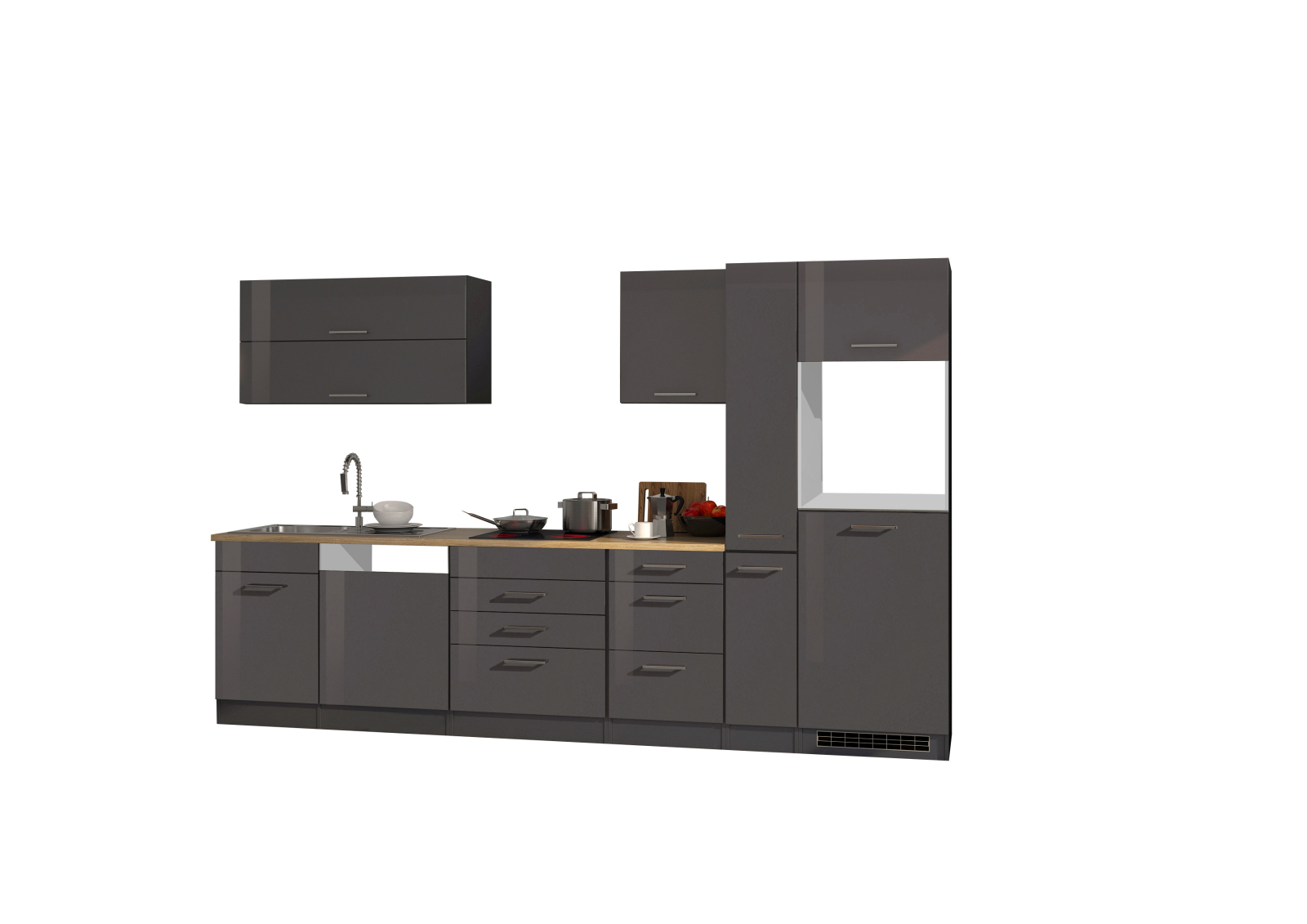 Küchenblock ROM - grau Hochglanz - 330 cm