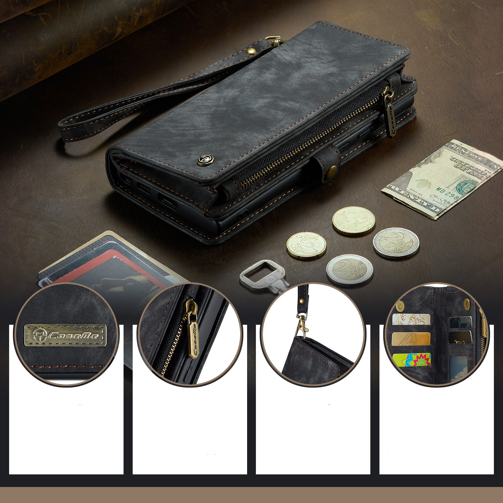 Samsung Galaxy S24 FE 2in1 Leder Tasche   Magnet Hardcase Karten Etui - Schwarz