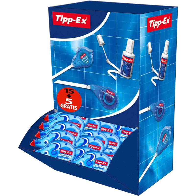 Pack de 15 correcteurs à sec Tipp-Ex Pocket Mouse largeur 4,2 mm - Longueur 10 m + 5 offerts